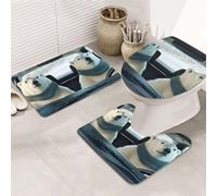 Animal Style Polar Bear Bathroom Rugs Sets 3 Piece, Soft Absorbent Memory Foam Bath Mats And U Shaped Contour Toilet Rug, Home Decoration, Quick Dry