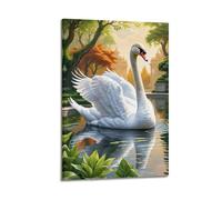 Animal Swan Poster Majestic Garden Architecture Tranquil Pond European Landscape Ambiance Decorative Canvas Family Bedroom Artwork Picture Painting 16x24inch(40x60cm)