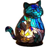 Animal Table Lamp Series Stained Resin Night Light for Home Decor Christmas Sculpture USB Desk Lamp Bohemian Furniture Gift, Cat