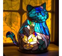 Animal Table Lamp Series Stained Resin Ornaments Night Light with USB Bohemian Furniture Decor Christmas Sculpture Desk Lamp Gift, Cat
