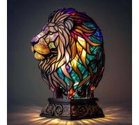 Animal Table Lamp Series Stained Resin Ornaments Night Light with USB Bohemian Furniture Decor Christmas Sculpture Desk Lamp Gift, Lion