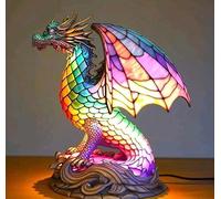 Animal Table Lamp Series Stained Resin Ornaments Night Light with USB Bohemian Furniture Decor Christmas Sculpture Desk Lamp Gift, Dragon