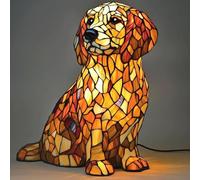 Animal Table Lamp Series Stained Resin Ornaments Night Light with USB Bohemian Furniture Decor Christmas Sculpture Desk Lamp Gift, Golden Retriever