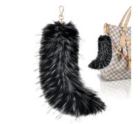 Animal Tail Keychain,Furry 9Inch Tail Animal Keyring - Realistic Animal Tail Keyring, Tassel Ring Key Chain, Tassel Bag Cosplay Toy, Hand Bag Hook Pendant for Cosplay, Black, Refer to