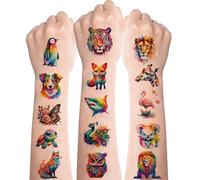 Animal Tattoos for Kids,10 Sheets Watercolor Animal Temporary Tattoos,Colourful Transfer Lion Tiger Fox Kids Tattoo,Fake Tattoo Stickers for Boys Girls Animals Theme Birthday Party Bags Fillers Gifts