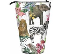 Animal Telescopic Pencil Stationery Case Pens Storage Box with Zipper Closure for Women Men Boys Girls Floral Nature Leaf Portrait Lion Elephant Zebra Flamingo Iguana Plant