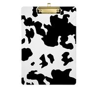 Animal Texture Print, Cow Skin Black White Pattern, Black Stains Spots Plastic Clipboard A4 Letter Size PVC Writing Board with Low Profile Silver Metal Clip Hardboard for School, Office 12.5x9 Inch
