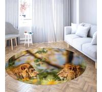 Animal Theme Round Rug 100cm African Lions Washable Soft Low Pile Non Slip Indoor Circle Mat for Cabinet Bathroom Home Hallway Playroom
