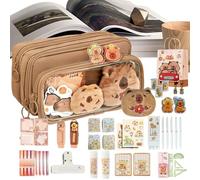 Animal Themed Pen Bag - Space Saving Adorable Capybara Holder for Markers, Notebooks with Spacious Design, Accessories Organizers for Teens College, Pink Polyester, Travel Friendly
