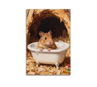 Animal-themed Wall Art for Bathroom Decoration, Featuring A Hamster in The Bathtub, Canvas Poster, Suitable for The Bedroom. 16x24inch(40x60cm)