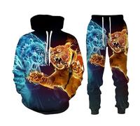 Animal Tiger 3D Printed Men's and Women's Casual Hoodie and Trousers Set of 2, 1, M