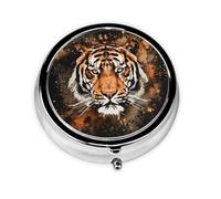 Animal Tiger Face Round Pill Box with 3 Compartments, Mini Metal Pill Organizer for Purse or Pocket, Lightweight Portable for Daily Use Gifts Travel