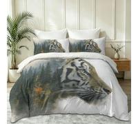 Animal Tiger Forest Cot-bed Bedding Set, Soft Premium Cosy Microfibre Reversible Modern Illustration Quilt Cover with Zipper Closure, White