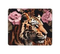 Animal Tiger Leopard Print Rose Flower Gaming Mouse Pad Small Mouse Mat with Stitched Edges Non-Slip Long Desk Pad 12x10 in Desk Mat for Keyboard Home Office Gaming Work
