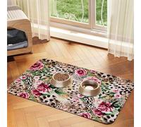 animal Tiger Leopard Print Rose Flower print Cats Pet Bowl Placemat Pet Feeding Mats for Dogs, Non-Slip PU Leather Tablecloth for Pets