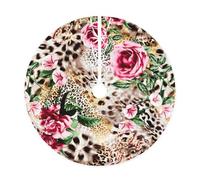 Animal Tiger Leopard Print Rose Flower Print Christmas Tree Skirt,Holiday Decoration,Suitable For Traditional Farmhouse Christmas Tree Mat