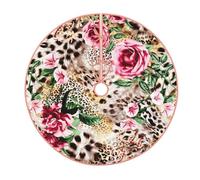 Animal Tiger Leopard Print Rose Flower Print Christmas Tree Skirt,Holiday Decoration,Suitable For Traditional Farmhouse Christmas Tree Mat
