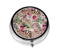 Animal Tiger Leopard Print Rose Flower Print Personalised Portable Pillbox with,Mini Pillbox Compact and Convenient Pill Organiser for Storing and Organising Pills