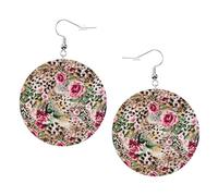 Animal Tiger Leopard Print Rose Flower Print Piercing Round Leather Earrings Set 1 Pair Stylish Leather Earrings Dangle Hoop For Women Jewelry Gifts
