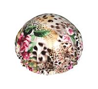 animal Tiger Leopard Print Rose Flower Print Shower Cap â€“ Reusable, Double Layer, with Elastic Band â€“ Perfect for Home, Spa, Hotel, and Travel
