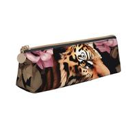 Animal Tiger Leopard Print Rose Flower Print Triangular Pencil Case Supplies Organizer Large-Capacity Office Stationery Pouch