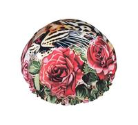 Animal Tiger Leopard Print Rose Flower Printed Double Layer Lined Shower Cap,Shower Caps For Women Reusable