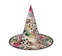 Animal Tiger Leopard Print Rose Flower Printed Halloween Witch Hat For Women And Men Pointy Hat Decoration Cosplay