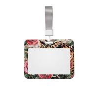 Animal Tiger Leopard Print Rose Flower Printed ID Badge Holder with Lanyard, Clear Plastic Badge Holder for Work, School, Hospital, Security - Water Resistant & Dirt Proof