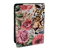 animal Tiger Leopard Print Rose Flower Printed Passport Holder - 6.5 x 4.5 Inch RFID Blocking Travel Wallet,Stylish Passport Cover,Lightweight Document Organizer for Cards