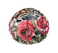 Animal Tiger Leopard Print Rose Flower Printed Shower Cap,Waterproof Shower Cap For Women Reusable Shower Hat Bath Caps With Elastic Band
