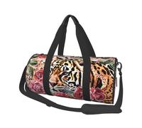 Animal Tiger Leopard Print Rose Flower Printed Sports Gym Bag with Wet Pocket & Shoes Compartment, Travel Duffel Bag for Men Women