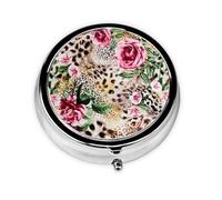 Animal Tiger Leopard Print Rose Flower PrintedMeta Pill Box 3 Compartment Medicine Case,Portable Organizer