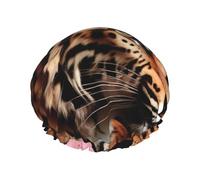 Animal Tiger Leopard Print Rose Flower Reusable Shower Cap,Double Layer Water Shower Non Wetting Hair Cap,Large Size For All Hair Lengths