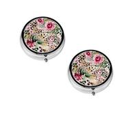 (Animal Tiger Leopard Print Rose Flower) Round Pill Box with 3 Compartment Small Pill Organizer Portable Pill Case Vitamin Containers, Travel Essentials 4.6x4.6x1.8 cm