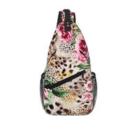 Animal Tiger Leopard Print Rose Flower Unisex Chest Sling Bag With Multi-Pocket Design,Large Capacity Crossbody Bag Durable Polyester Adjustable Strap For Daily Commute Travel