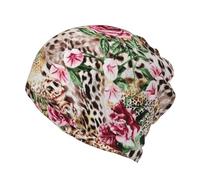 Animal Tiger Leopard Print Rose Flower Unisex Multifunctional Beanie Hat Or Scarf-Double-Layer All-Over Print, Soft Breathable,for Everyday, Sports, and Travel Black