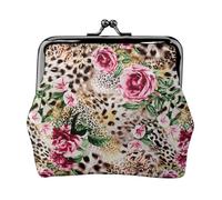 Animal Tiger Leopard Print Rose Flower Women's Leather Kiss-Lock Coin Purse,Double-Sided Full Print Pattern,Ultra-Fine Fiber Leather,Small Clutch Wallet for Cash,Cards,Coins