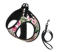 Animal Tiger Leopard Rose Flower Print Dog Harness Small Sized And Leash Set, Step In Soft Light Puppy Vest Breathable Mesh Pet Harness