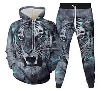 Animal Tiger Men and Women 3D Pullover Hood Men and Women Hoodie Set, 5, XXL