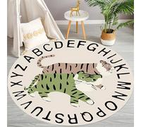 Animal Tiger Round Rug, 90x90cm Cute Animal Alphabet ABC Theme ChildrenRoom Decoration Soft Living Room Rugs, Non-Slip Soft Artificial Wool Low Pile Circle Rugs for Boys Teenagers Bedroom Floor