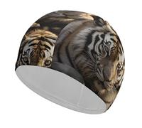 Animal Tiger Swim Cap for Adult, Elastic Fabric Swimming Cap, Comfortable Bathing Cap for Long & Short Hair