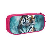 Animal Tiger Teal Pencil Case for Boys Girls Teal Large Pen Bag Desk Stationery Organizer Pencil Pouch for School Office Zippered Makeup Bag