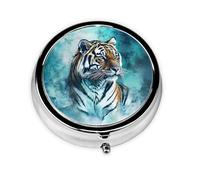 Animal Tiger Teal Small Pill Box 3 Compartment Portable Pill Box for Purse Pocket Teal Mini Medicine Organiser for Daily Vitamin Fish Oil Storage