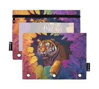 Animal Tigers Breaking Through The Wall Binder Pouches with Clear Window Pencil case with Zipper Large and Sturdy 3 Ringing Pencil case for Storing School Students Teacher Supplies Multicolored 2
