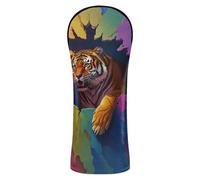 Animal Tigers Breaking Through The Wall Golf Head Cover Premium Leather Accessories with Number Tags for Driver Fairway Wood Hybrid