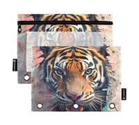 Animal Tigers Breaking Through The Wall Office Binder with Clear Window Ringing Pencil case in Assorted Colors 3 Ringing Binder for School, Office & Home Multicolored 2 PCS