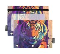 Animal Tigers Breaking Through The Wall Pencil Pouches with Clear Window Pencil Bag Clear Window & Grommets case 3 Ringing for Storing School Office Supplies Multicolored 2 PCS