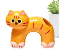 Animal Toothbrush Holder, Cat Draining Ceramic Stand with Double Holes 16cm