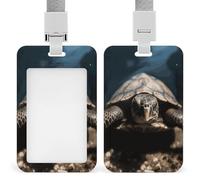 Animal Tortoise Id Badge Holder with Breakaway Lanyard Abs Plastic Name Tag Holder Vertical Clear Front Window Push Slide Card Protector Gift for NurseTeacher Office Staff & Events