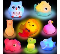 Animal Toy Bath Floating Toy with Auto Flashing Early Learning Toy Package with 8 Pcs Dinosaur Shark Flamingo Mermaid Bathtub Shower Toy Gift for Kids and Pets